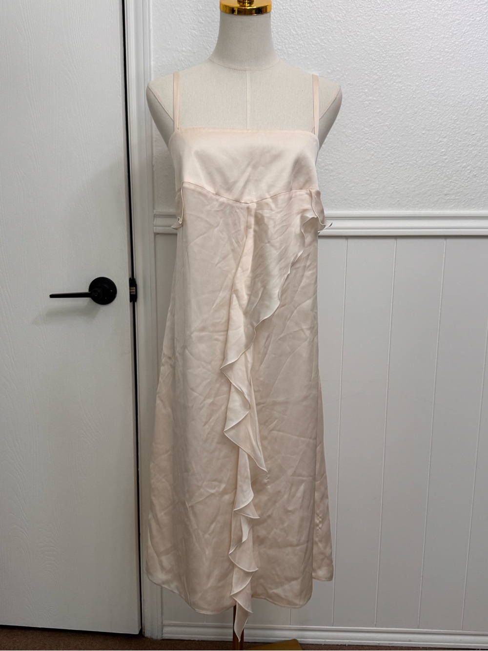Giorgio Armani Blush Cream Silk Maxi Dress with Front Ruffle